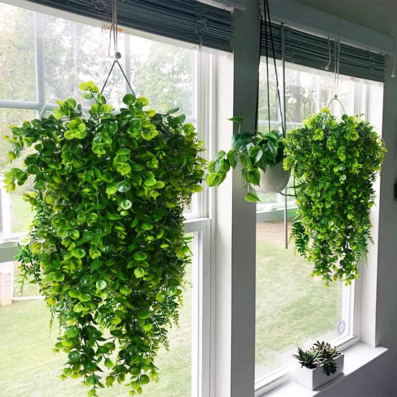 1/2PCS Artificial Hanging Plants Faux Eucalyptus Leaf Greenery Vine Outdoor UV Resistant Plastic Plants for Home Wedding Decor